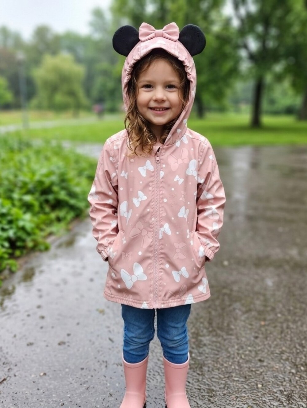 Disney Pink Butterfly Raincoat with Hood and Ears